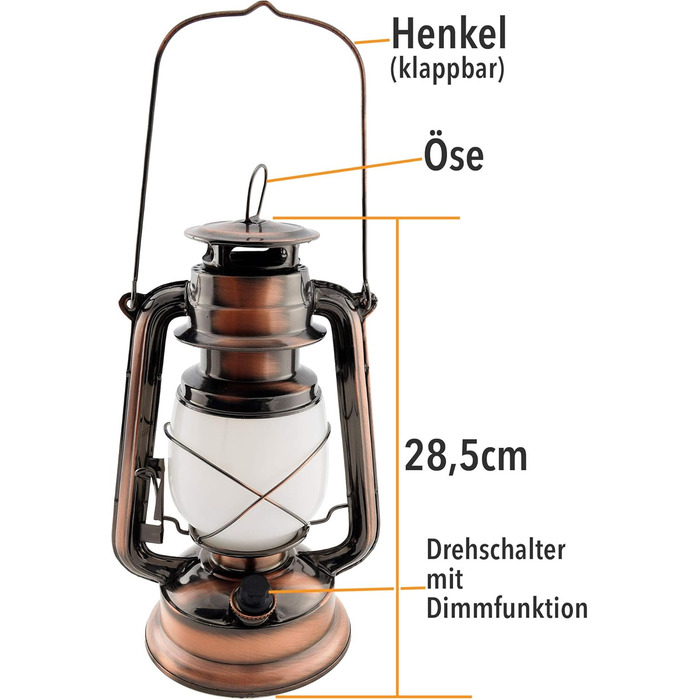Ліхтар кемпінговий LED ChiliTec з регулюванням яскравості, вінтажний дизайн (мідь, 28 см)