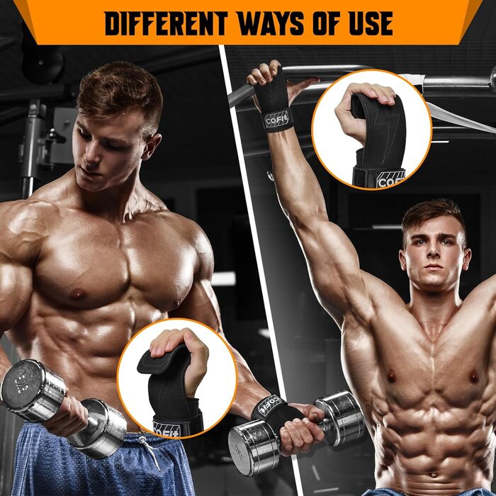 Напульсники для важкої атлетики COFIT, фітнес-напульсники, ремені для силових тренувань, підйомники для тяги, покращена фіксація та захист зап'ястя (чорний)