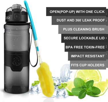 Спортивна пляшка ZORRI 500 мл, 1 л, 700 мл, 400 мл: BPA-Free, для дітей, школи, фітнесу, велосипеда (сіра)