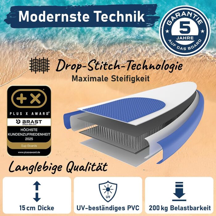 SUP дошка BRAST Summer надувна з набором аксесуарів 320x81x15 см: весло-каяк, тримач для камери, рюкзак, 6 дизайнів, гарантія 5 років