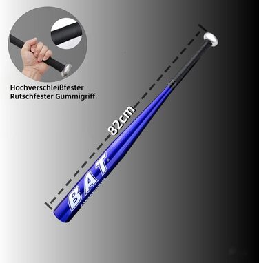 Бейсбольна бита 82 см (32 дюйми), алюмінієва з неслизькою ручкою, блакитна. Підходить для бейсболу та самозахисту