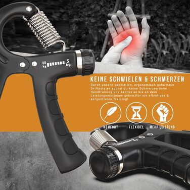 ALPHASKIN Handtrainer Преміум: Набір для тренування сили рук та пальців (2/5 шт.) | Grip Trainer, Підтримка зап'ястя, Фітнес