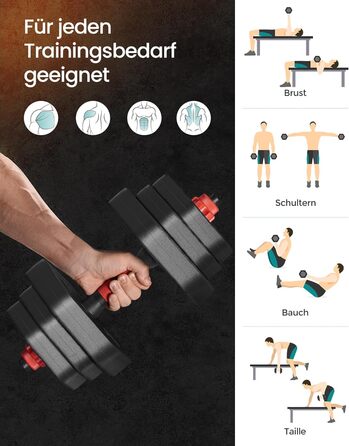 Набір гантелей SONGMICS з'єднаний штангою, шестигранний, 10-40 кг, для фітнесу та силових тренувань вдома та в спортзалі