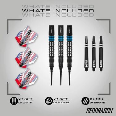 Дротики Red Dragon Vengeance Premium Wolfram Softip 20 г з оперенням і стрижнями