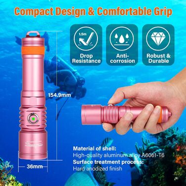 Ліхтар підводний LED Orcatorch DC710, 3000 люмен, USB-C, IP68, 150м, рожевий