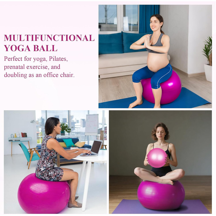 Фітбол Flintronic 55/65 см з насосом, для йоги, фітнесу, вагітності та пілатесу. Анти-burst, товстий. Рожевий