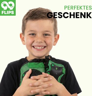 Захисний набір для роликів та скейтборду 99FLIPS для дітей 3-12 років (XS, Зелений) — Наколінники, налокітники та захист долонь, сертифікований TÜV Rheinland GS