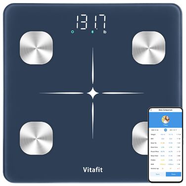Ваги підлогові Vitafit з Bluetooth, аналізатор складу тіла (жир, м'язи, BMI), до 180 кг, висока точність, блакитні