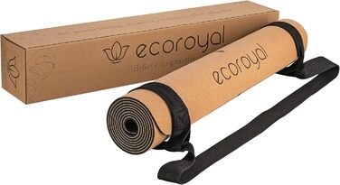 Йога-мат з корку Ecoroyal Believe, з ременем для перенесення, 183x61x0,4 см, екологічний, нековзний