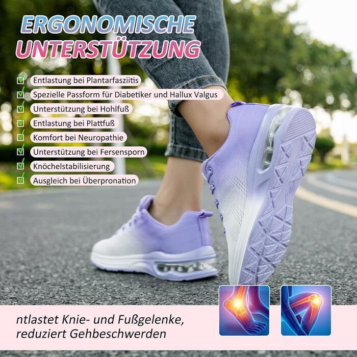 Жіночі кросівки для бігу та фітнесу Laufschuhe Lila з повітряною амортизацією та ортопедичною підтримкою 38 EU