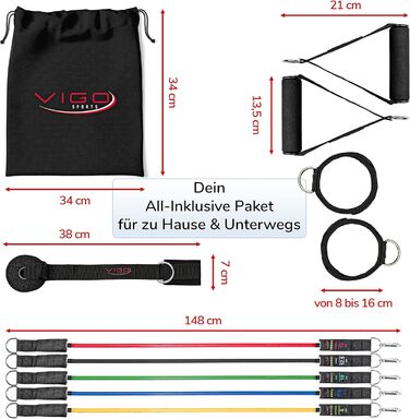 Набір еспандерів Vigo Sports з відеокурсом та PDF інструкцією - для силових тренувань вдома