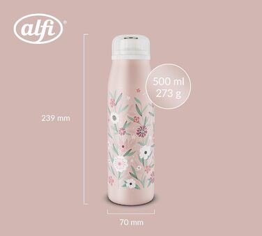 Термос-пляшка alfi KIDS ISO 500 мл рожевий для дітей, нержавіюча сталь, герметична, з кришкою, тримає 12 годин тепло, 24 години холод, для газованої води, BPA-free