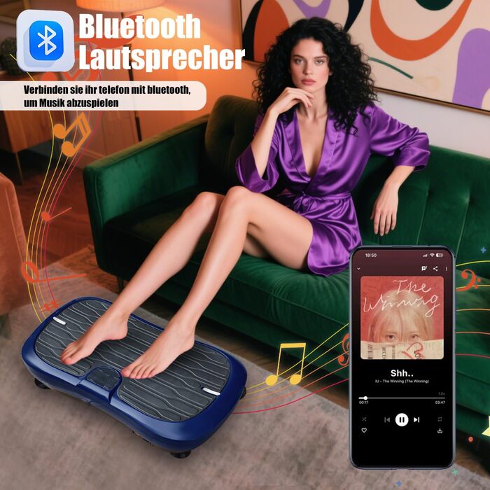 Вібраційна платформа для фітнесу: тренування вдома, 99 рівнів інтенсивності, 5 програм, Bluetooth, масаж, розвиток м'язів