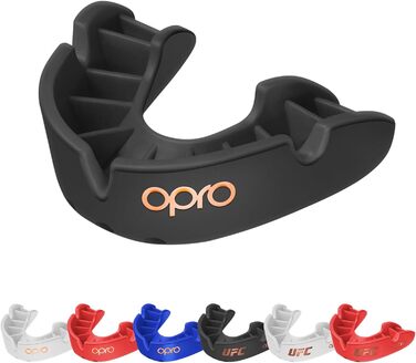 Захист зубів OPRO Bronze – для боксу, єдиноборств, MMA, дорослих та дітей – самоадаптуюча накладна шина для хокею, кікбоксингу, регбі – надійна фіксація – з гарантією стоматолога (Чорний, Дитячий (до 10 років))