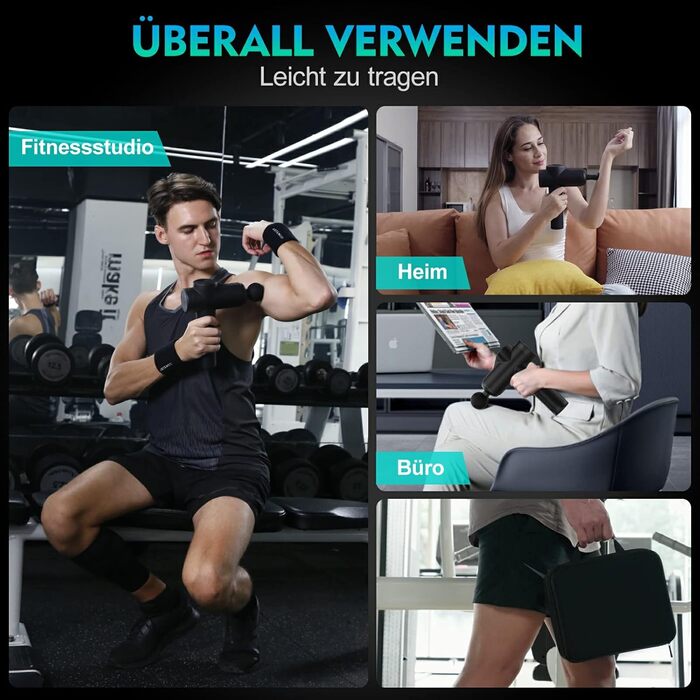 Масажер BURNNOVE для тіла та спини з LED-дисплеєм, 99 режимів, 8 насадок, акумулятор 2550mAh, чорний