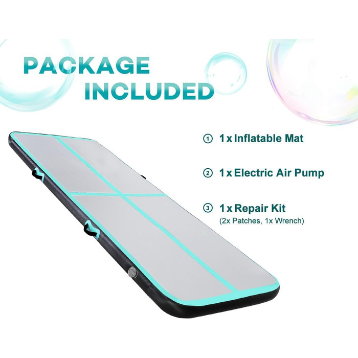 Гімнастична килимок для тренувань 500x200x20 см, надувний, чорно-зелений