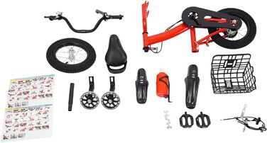 Дитяче велосипед 12 дюймів, для дітей 2-5 років з бічними колесами, тренувальний велосипед з пляшкою та кошиком, велосипед для дівчаток та хлопчиків, регульована висота, червоний