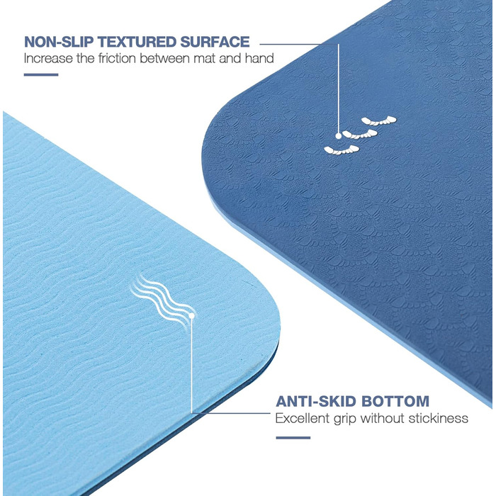 Йога мат UMINEUX, 72x24 см, TPE, антиковзка, для жінок, з чохлом та рушником. Navy & Light Blue