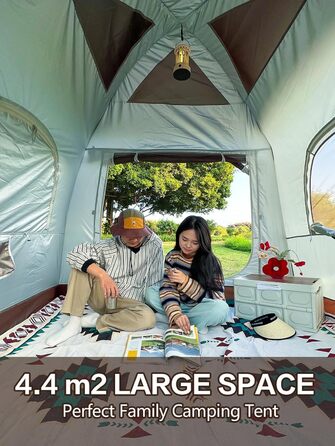 Надувний кемпінговий намет Glamping для 2/4/6/8 осіб 2025: швидкий монтаж, захист від дощу та москітної сітки, коричневий/бежевий