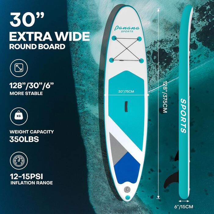 Надувне SUP дошка Panana Stand Up Paddle Board з аксесуарами: весло, неслизьке покриття, 325x76x15 см, зелене