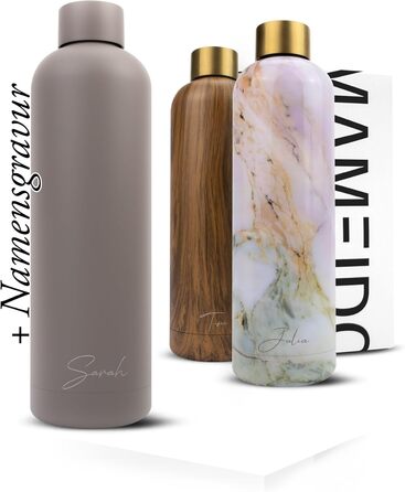 Термос MAMEIDO з нержавіючої сталі 500 мл Black Marble Gold — герметична пляшка для води, ізотермічна, зберігає напої гарячими до 12 годин і холодними до 24 годин, підходить для газованих напоїв, BPA Free