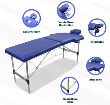 Складаний масажний стіл Mobiclinic® CA-01 Light: алюміній, штучна шкіра, регулювання висоти, 186x60 см, для фізіотерапії, 150 кг, з сумкою (блакитний)