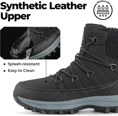 Зимові черевики Mishansha для жінок, утеплені, водонепроникні, трекінгові, антиковзні, розмір 36-42 (чорні черевики, 42 EU)