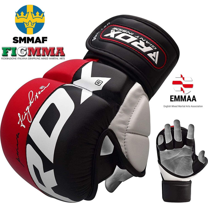 Боксерські рукавички RDX MMA для тренувань та боротьби, схвалені SMMAF, шкіра Palm-O Maya, для кікбоксингу, муай-тай, ММА, спарингу та ударної роботи