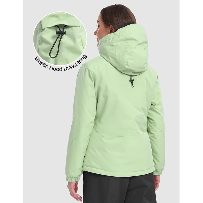 Жіноча лижна куртка GEMYSE з інтегрованими лямками. Тепла зимова куртка, водонепроникна, вітронепроникна та дихаюча. Снігова куртка для активного відпочинку на природі. Колір: світло-зелений.