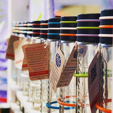 Мотиваційна пляшка для води 1 л з мітками часу, тритановий матеріал, BPA Free, для газованих напоїв, ударостійка, SUNBEAM, фіолетова