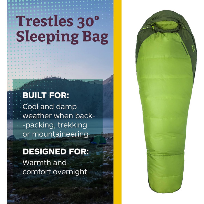 Спальник Marmot Trestles 30 (183 см) – легкий синтетичний спальник для кемпінгу та трекінгу, 3 сезони