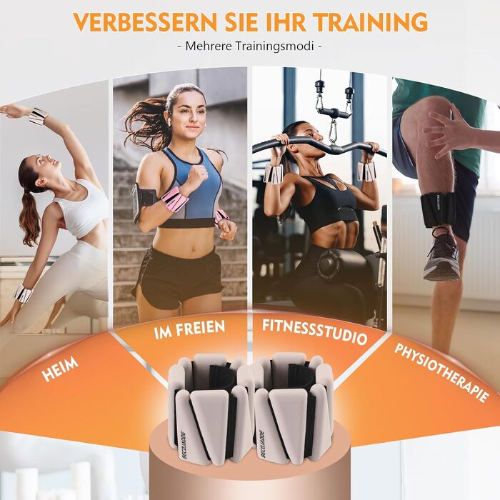 Набір обтяжувачів для ніг та рук BECOJADDE (0.45kg/0.9kg) - 2 шт. Регульовані манжети для занять фітнесом, йогою, пілатесом, ходьбою, бігом. Підходять для жінок та чоловіків. Колір: бежевий. Вага пари: 1.8 кг