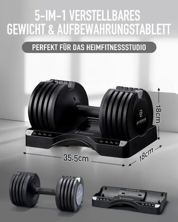 Регульована гантеля BYZOOM FITNESS 10 кг, 5-в-1, для дому та силових тренувань