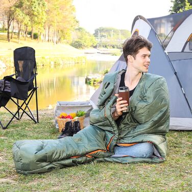 Сплячий мішок Amazon Basics для холодного клімату, для кемпінгу та піших прогулянок, легкий, мумієподібний, оливковий