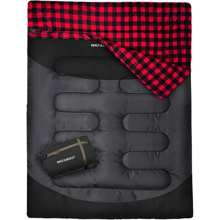 Спальний мішок для двох дорослих, ковдровий, водонепроникний, фліс, 220x150 см, чорний, з сумкою для зберігання