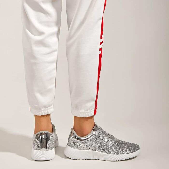 Кросівки жіночі срібні LUCKY STEP з блискітками та стразами, легкі тенісні кеди 40 EU