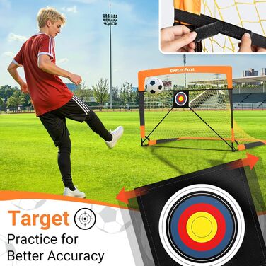 Ворота для футболу Dimples Excel Pop-Up - розкладні для дітей | 1 або 2 шт. в розмірах 120x90 / 152x110 / 213x152 см | 3 кольори на вибір | З м'ячем, насосом, конусами та мішенню (опціонально) | Для саду та подарунка