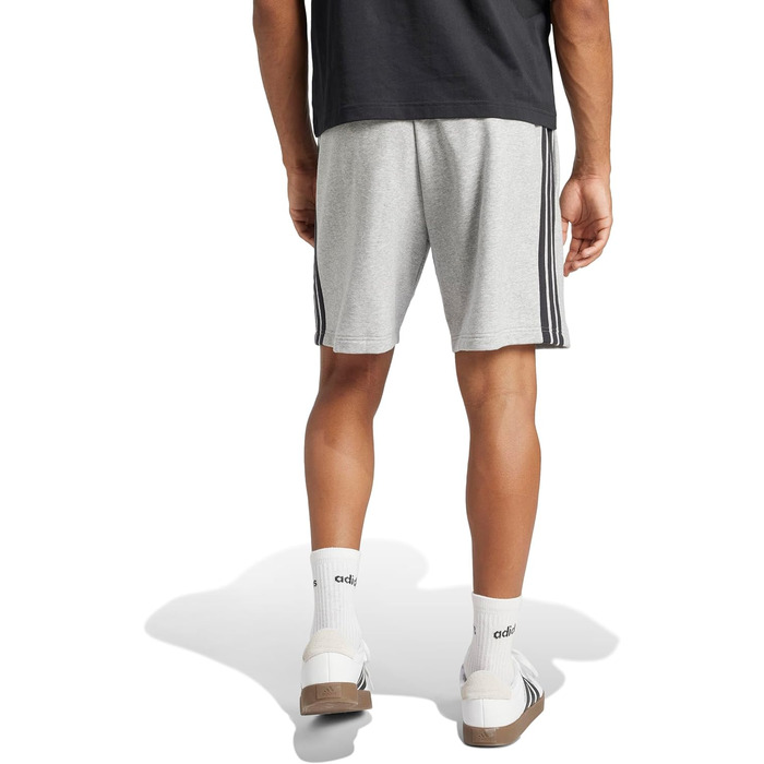 Чоловічі шорти Adidas Essential Three Stripes French Terry, сірі з чорними смугами, розмір XL