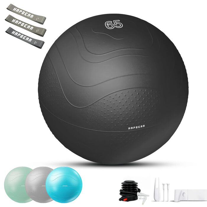 Гімнастичний м'яч HAPBEAR (55/65/75 см) – фітбол для фітнесу, йоги, офісу, анти-burst, з масажними попками, чорний