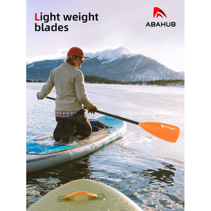 SUP весло Abahub 2-в-1 для сап- і каяк-дошки, алюмінієве, регульоване, 172-213 см, пластикове лезо, помаранчеве