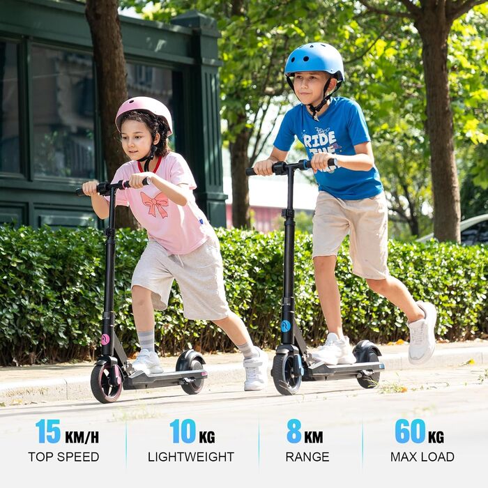 Електросамокат для дітей 6-12 років, складаний, з LED-дисплеєм і кольоровою підсвіткою, регульована висота 76-79 см, 6,5-дюймові колеса
