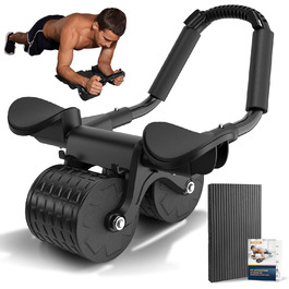 Ролер для пресу COFOF - тренажер для пресу з автоматичним відскоком, килимок для колін та підтримка ліктів, стабільні подвійні колеса