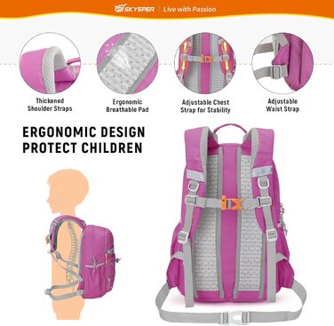 Дитячий рюкзак SKYSPER 15L: зручний туристичний рюкзак для хлопчиків та дівчаток, Outdoor, фіолетовий