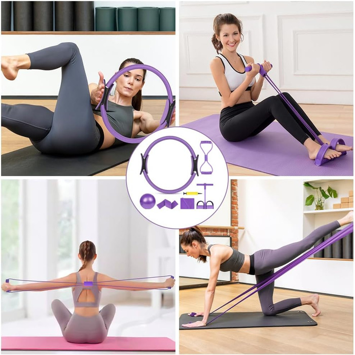 Набір для пілатесу AOOSA: кільце Magic Circle 38 см, 6 шт. для йоги, фітнесу та реабілітації
