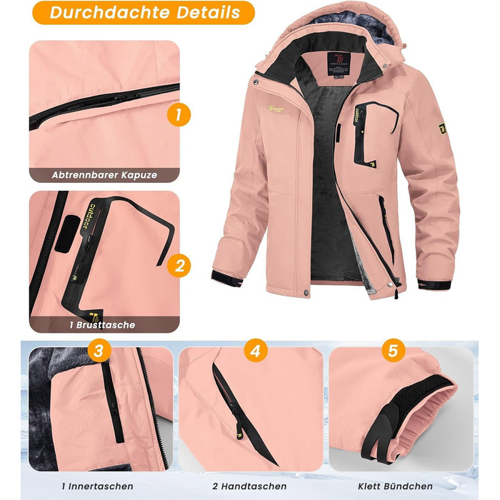 Жіноча тепла зимова куртка Rdruko Softshell з капюшоном, водонепроникна, для сноуборду, рожева, розмір M