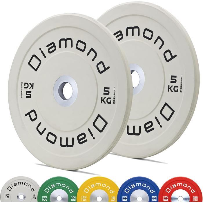 Пара дисків для штанги Pro Diamond 5 кг, 50 мм, для фітнесу та домашнього спортзалу, білі, для гантелей і штанг
