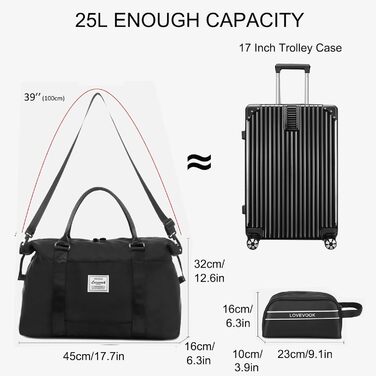 Спортивна сумка LOVEVOOK для жінок: дорожня, базова, для плавання, фітнесу, клініки, 30L, чорна