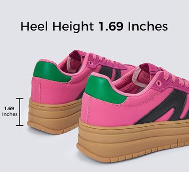 Кросівки LUCKY STEP Plateau Sneaker для жінок - платформа, канвас, ретро стиль, низький профіль, комфортні для повсякденного носіння, бежево-зелені (36 EU, фуксія, чорний)