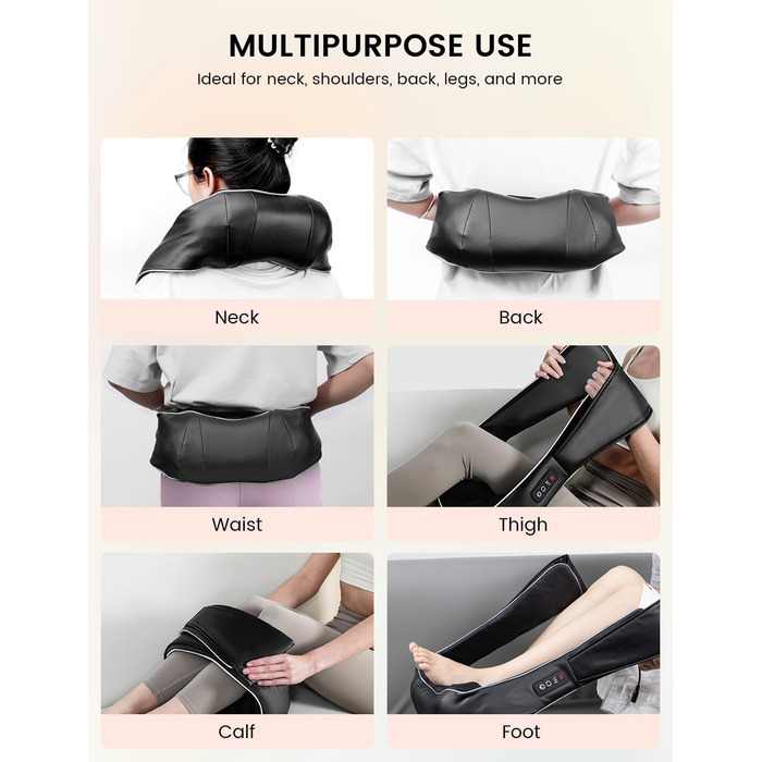 Масажер для шиї RIKE Shiatsu з підігрівом - 3D масажер для шиї, плечей та спини, з адаптерами для мережі та авто, глибока масажна дія, подарунок на Різдво