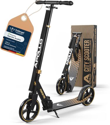 Скутер Apollo Phantom Pro City - XXL колеса, складний, регульована висота, для дорослих, дітей та підлітків, компактний міський ролер (Phantom Pro - Gold)